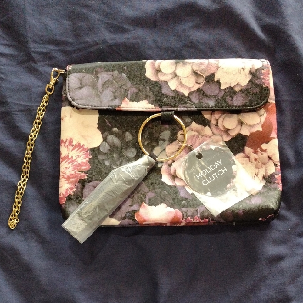 Ion Color Brilliance Holiday Floral Clutch with Gold Chain